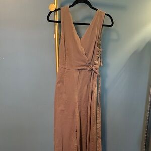 Anthropologie Chino Tan Jumpsuit with tie and scalloped top